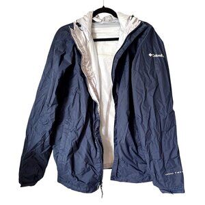 Columbia Mens Omni-Tech Navy Blue Hooded Waterproof Rain Jacket L